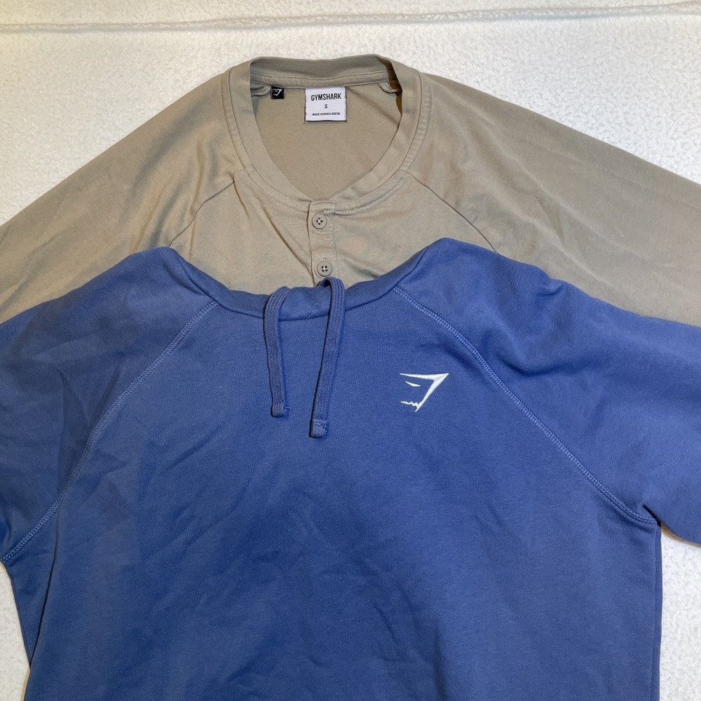Gymshark‎ Tops Essential Hoodie Henley Shirt Mens Size S Sweatshirt Blue Tan Gym